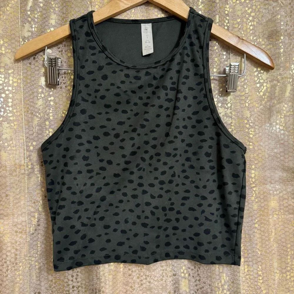 Balance Collection Green Black Print Longline Crop Active Tank Top Small